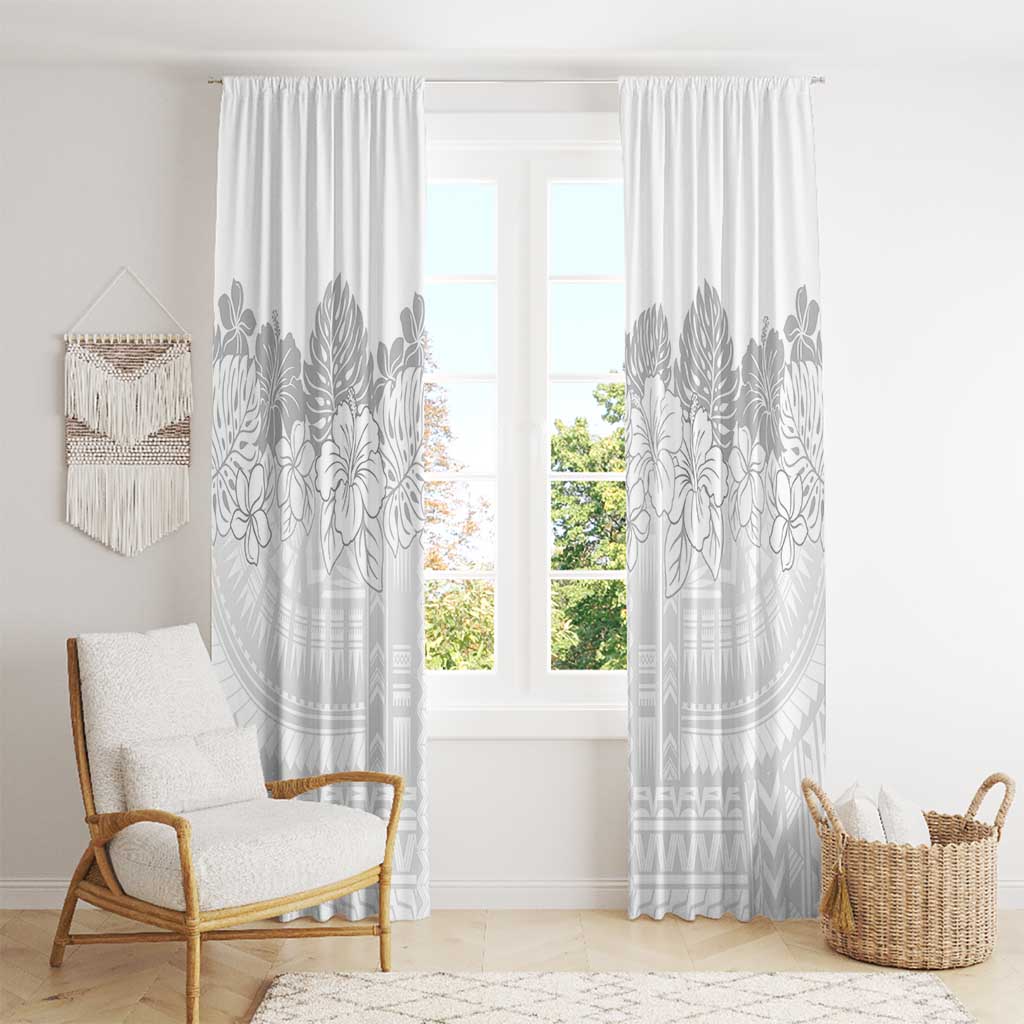 Samoa Lotu Tamaiti Window Curtain White Sunday Polynesian Pattern With Tropical Flowers LT05 - Polynesian Pride