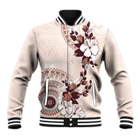 Bula Fiji Language Week Baseball Jacket Fijian Tapa Pattern With Tagimoucia Flower LT05 Unisex Beige - Polynesian Pride