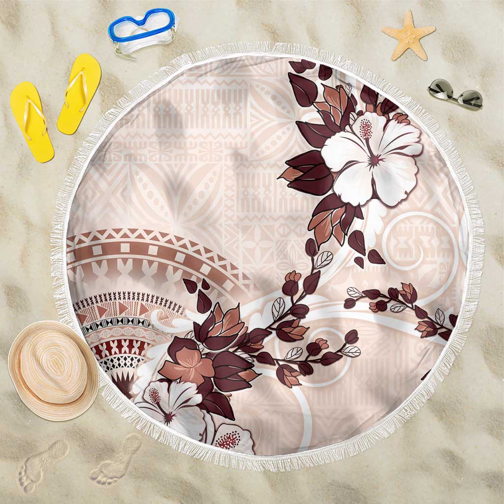 Bula Fiji Language Week Beach Blanket Fijian Tapa Pattern With Tagimoucia Flower LT05 One Size 150cm Beige - Polynesian Pride