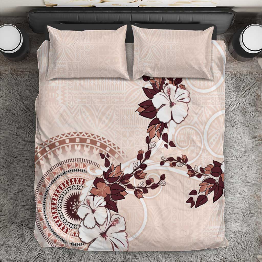 Bula Fiji Language Week Bedding Set Fijian Tapa Pattern With Tagimoucia Flower LT05 Beige - Polynesian Pride