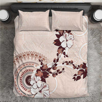 Bula Fiji Language Week Bedding Set Fijian Tapa Pattern With Tagimoucia Flower LT05 Beige - Polynesian Pride