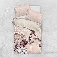 Bula Fiji Language Week Bedding Set Fijian Tapa Pattern With Tagimoucia Flower LT05 US Twin 172cm x 218cm Beige - Polynesian Pride