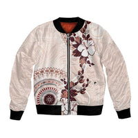 Bula Fiji Language Week Bomber Jacket Fijian Tapa Pattern With Tagimoucia Flower LT05 Unisex Beige - Polynesian Pride