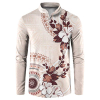 Bula Fiji Language Week Button Sweatshirt Fijian Tapa Pattern With Tagimoucia Flower LT05 Beige - Polynesian Pride