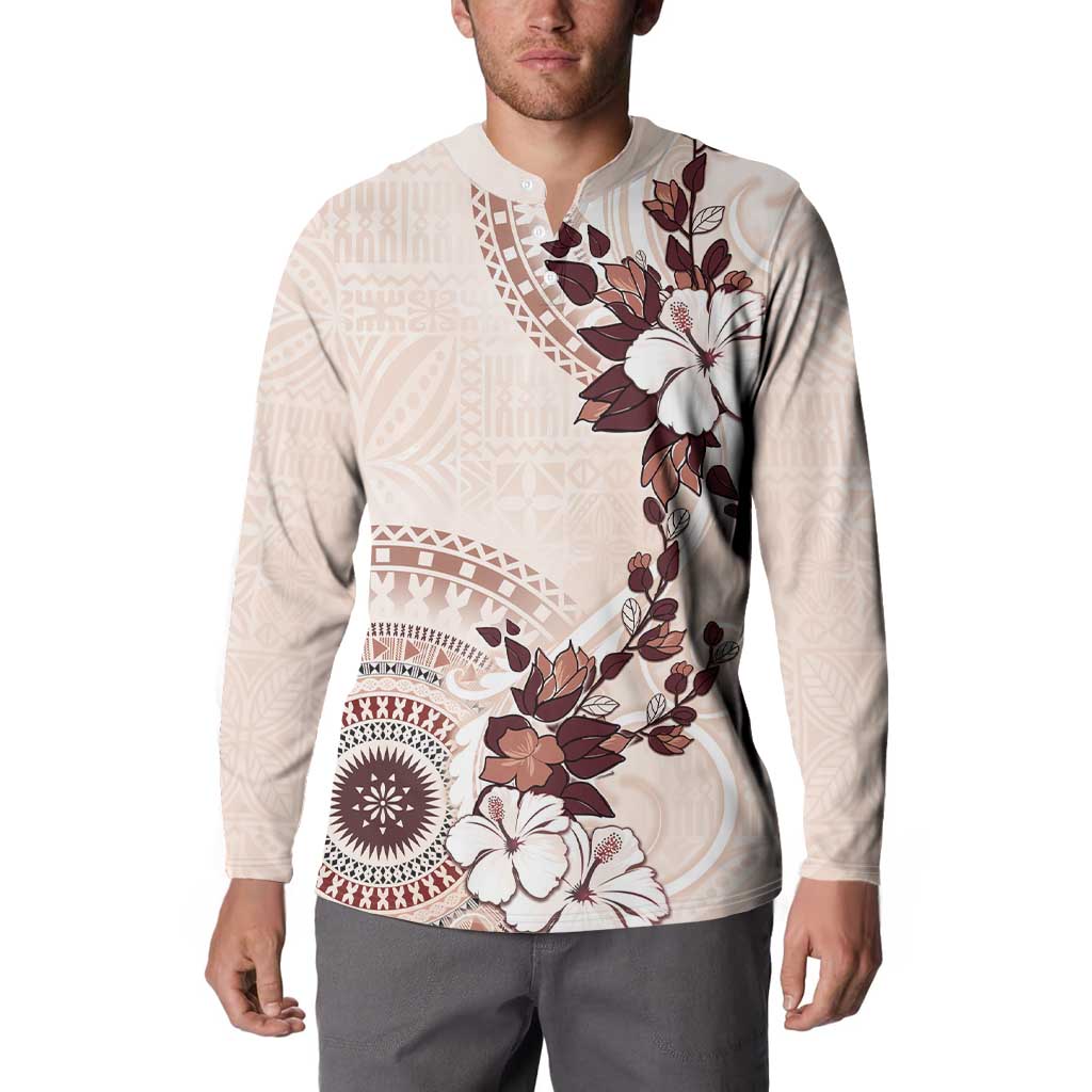Bula Fiji Language Week Button Sweatshirt Fijian Tapa Pattern With Tagimoucia Flower LT05 - Polynesian Pride