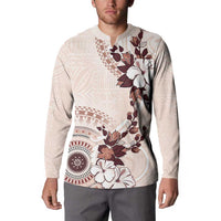 Bula Fiji Language Week Button Sweatshirt Fijian Tapa Pattern With Tagimoucia Flower LT05 - Polynesian Pride