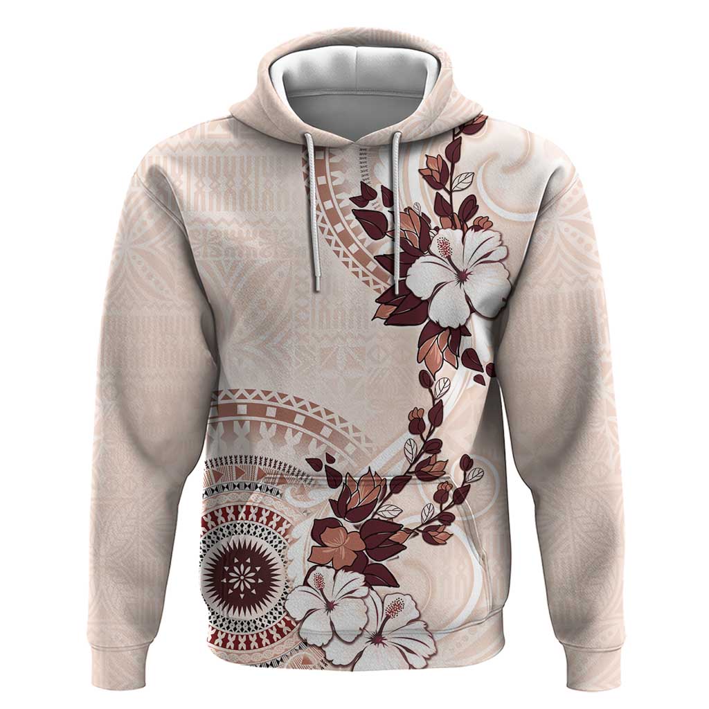 Bula Fiji Language Week Hoodie Fijian Tapa Pattern With Tagimoucia Flower LT05 Pullover Hoodie Beige - Polynesian Pride