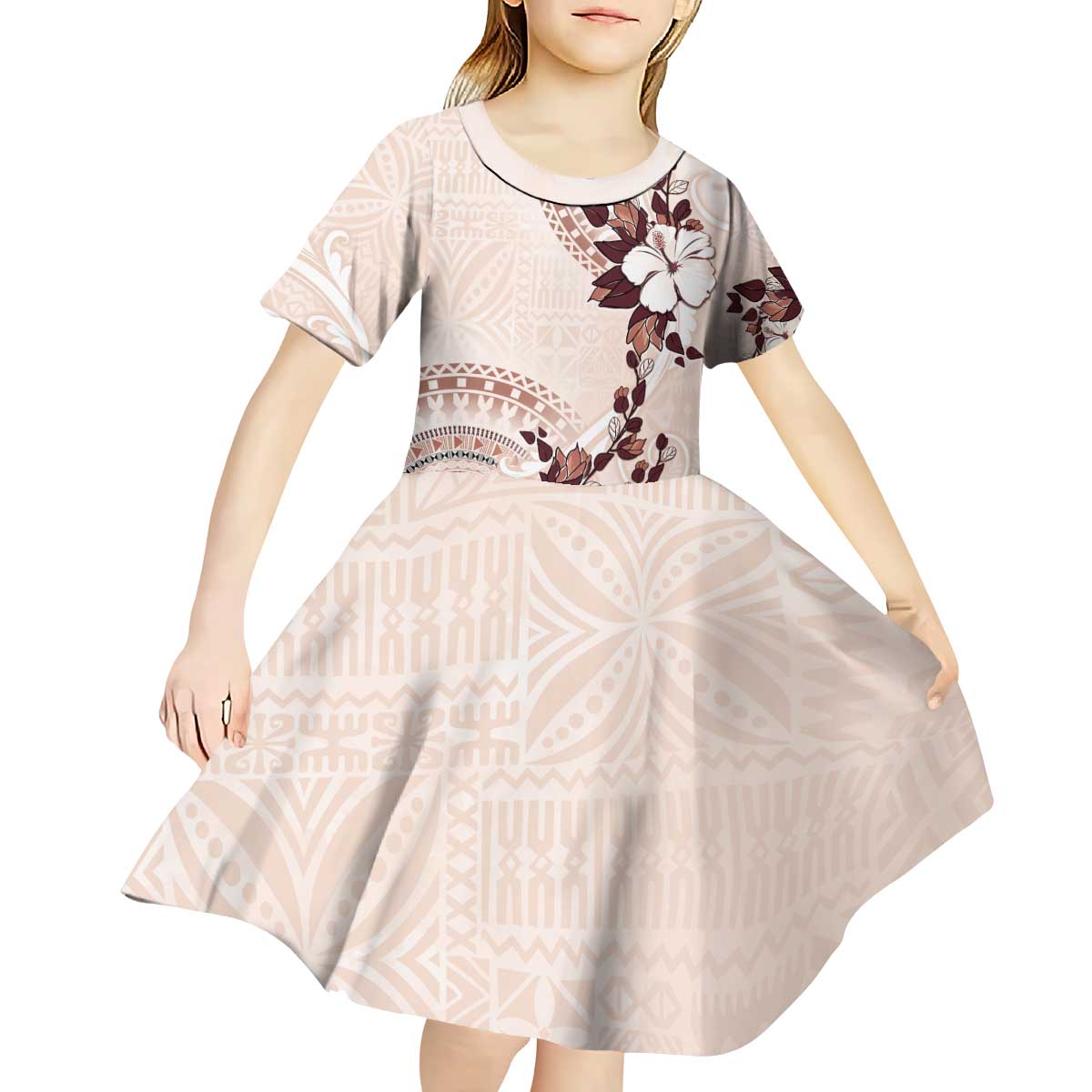 Bula Fiji Language Week Kid Short Sleeve Dress Fijian Tapa Pattern With Tagimoucia Flower LT05 - Polynesian Pride
