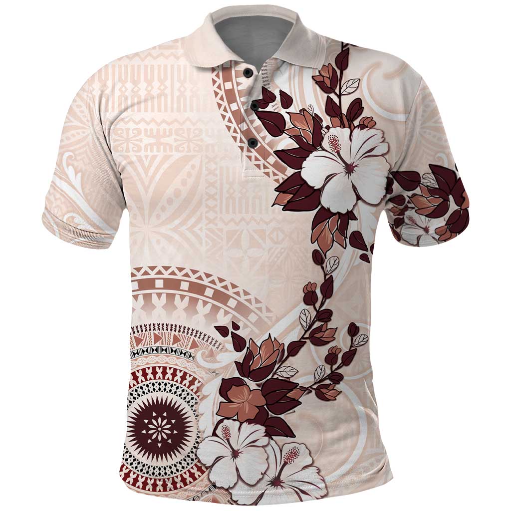 Bula Fiji Language Week Polo Shirt Fijian Tapa Pattern With Tagimoucia Flower LT05 Beige - Polynesian Pride