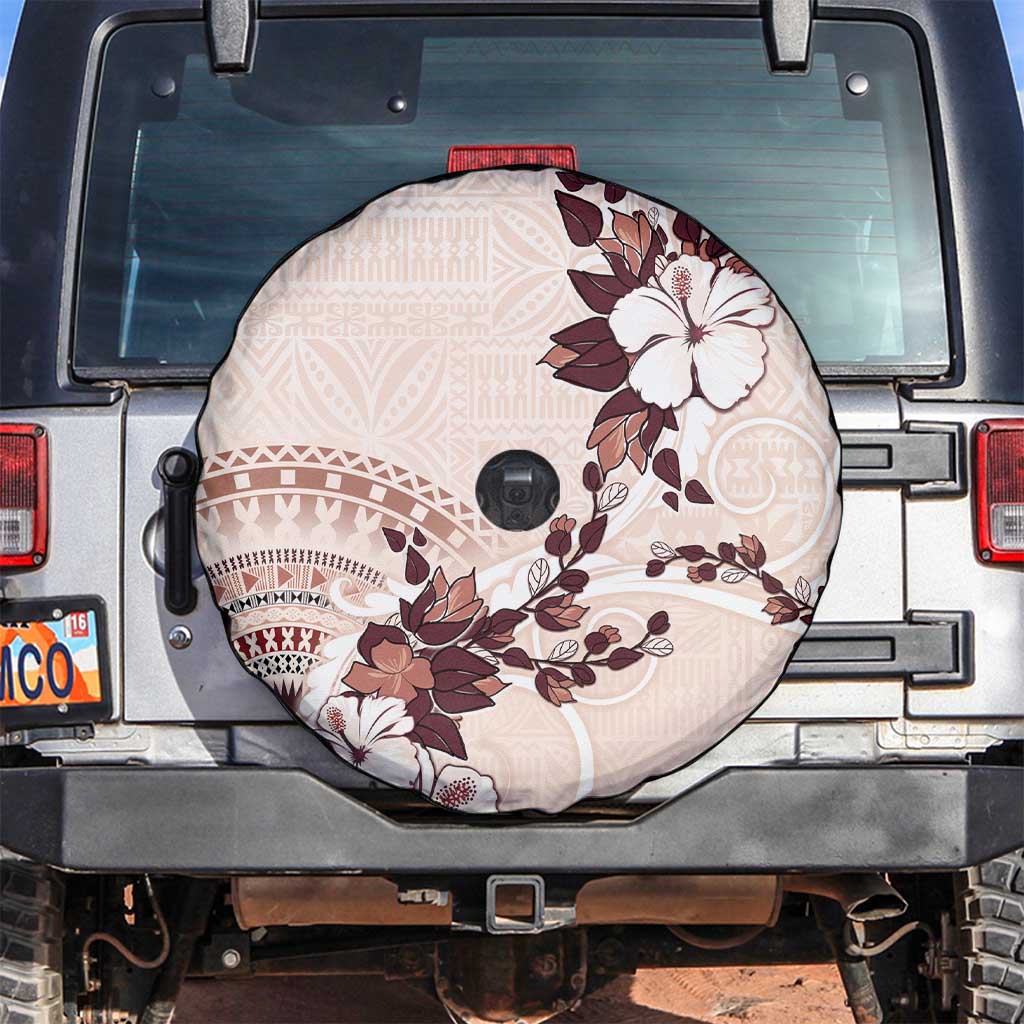 Bula Fiji Language Week Spare Tire Cover Fijian Tapa Pattern With Tagimoucia Flower LT05 Beige - Polynesian Pride