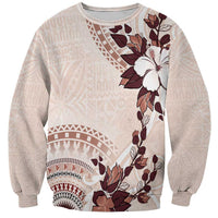 Bula Fiji Language Week Sweatshirt Fijian Tapa Pattern With Tagimoucia Flower LT05 Unisex Beige - Polynesian Pride