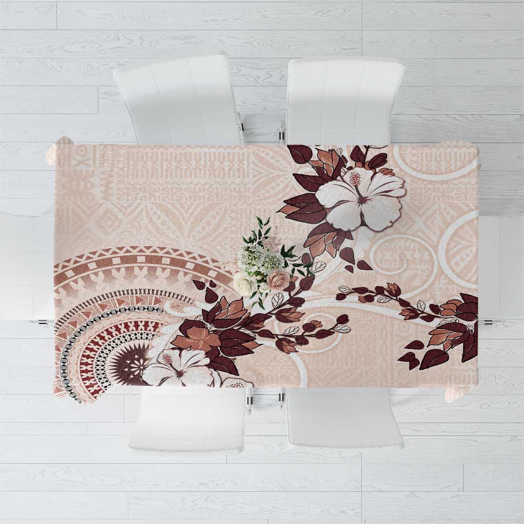 Bula Fiji Language Week Tablecloth Fijian Tapa Pattern With Tagimoucia Flower LT05 Beige - Polynesian Pride