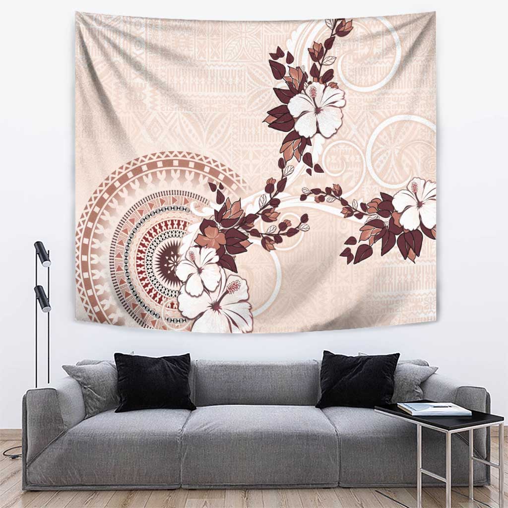 Bula Fiji Language Week Tapestry Fijian Tapa Pattern With Tagimoucia Flower LT05 Beige - Polynesian Pride