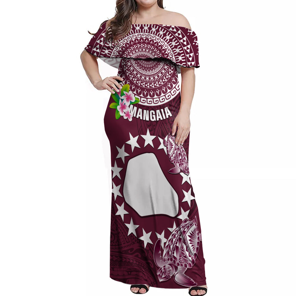 Personalized Cook Islands Mangaia Off Shoulder Maxi Dress Coat Of Arms Plumeria Polynesian Turtle LT05 Women Pink - Polynesian Pride