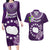 Cook Islands Rarotonga Couples Matching Long Sleeve Bodycon Dress and Hawaiian Shirt Coat Of Arms Plumeria Polynesian Turtle LT05 Purple - Polynesian Pride