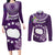 Cook Islands Rarotonga Couples Matching Long Sleeve Bodycon Dress and Long Sleeve Button Shirts Coat Of Arms Plumeria Polynesian Turtle LT05 Purple - Polynesian Pride