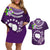 Cook Islands Rarotonga Couples Matching Off Shoulder Short Dress and Hawaiian Shirt Coat Of Arms Plumeria Polynesian Turtle LT05 Purple - Polynesian Pride