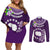 Cook Islands Rarotonga Couples Matching Off Shoulder Short Dress and Long Sleeve Button Shirts Coat Of Arms Plumeria Polynesian Turtle LT05 Purple - Polynesian Pride