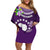 Cook Islands Rarotonga Off Shoulder Short Dress Coat Of Arms Plumeria Polynesian Turtle LT05 Women Purple - Polynesian Pride