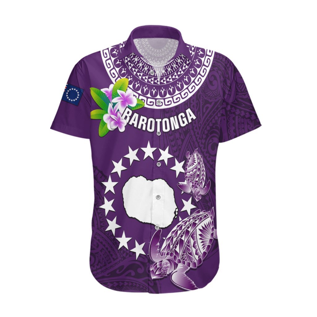 Personalized Cook Islands Rarotonga Hawaiian Shirt Coat Of Arms Plumeria Polynesian Turtle LT05 Purple - Polynesian Pride