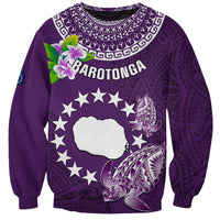 Personalized Cook Islands Rarotonga Sweatshirt Coat Of Arms Plumeria Polynesian Turtle LT05 Unisex Purple - Polynesian Pride