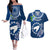 Cook Islands Pukapuka Couples Matching Off The Shoulder Long Sleeve Dress and Hawaiian Shirt Coat Of Arms Plumeria Polynesian Turtle LT05 Blue - Polynesian Pride