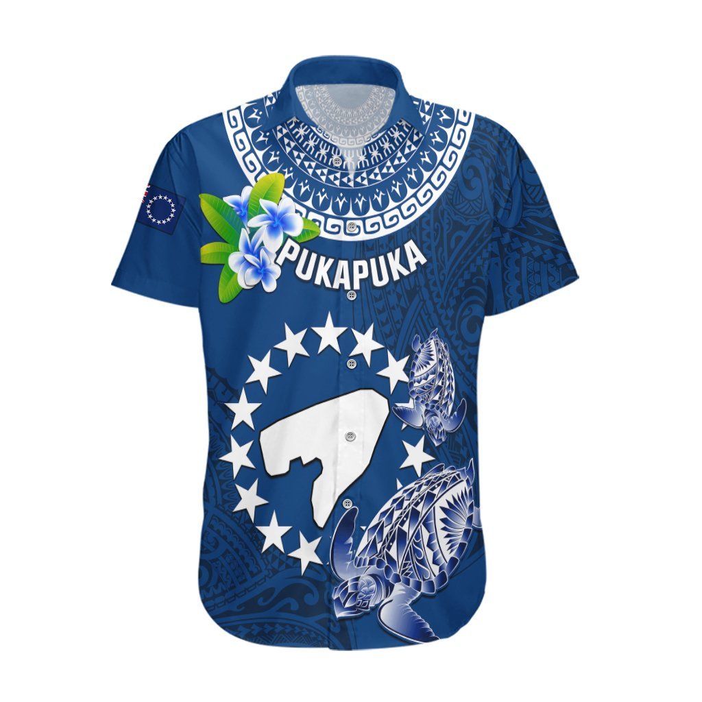 Personalized Cook Islands Pukapuka Hawaiian Shirt Coat Of Arms Plumeria Polynesian Turtle LT05 Blue - Polynesian Pride