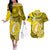 Cook Islands Aitutaki Couples Matching Off The Shoulder Long Sleeve Dress and Hawaiian Shirt Coat Of Arms Plumeria Polynesian Turtle LT05 Yellow - Polynesian Pride