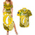 Cook Islands Aitutaki Couples Matching Summer Maxi Dress and Hawaiian Shirt Coat Of Arms Plumeria Polynesian Turtle LT05 Yellow - Polynesian Pride