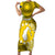 Cook Islands Aitutaki Short Sleeve Bodycon Dress Coat Of Arms Plumeria Polynesian Turtle LT05 Long Dress Yellow - Polynesian Pride