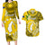 Personalized Cook Islands Aitutaki Couples Matching Long Sleeve Bodycon Dress and Hawaiian Shirt Coat Of Arms Plumeria Polynesian Turtle LT05 Yellow - Polynesian Pride