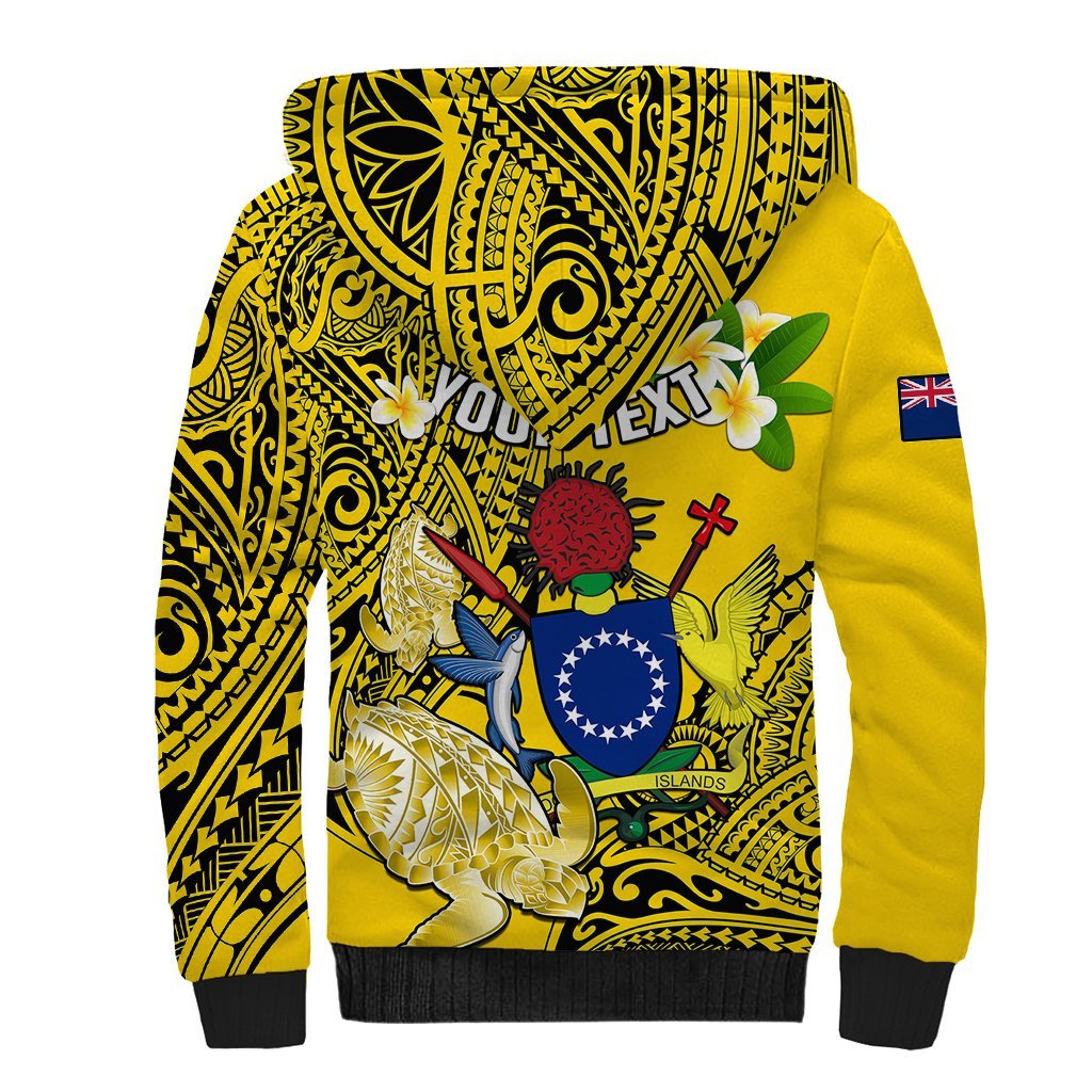 Personalized Cook Islands Aitutaki Sherpa Hoodie Coat Of Arms Plumeria Polynesian Turtle LT05 - Polynesian Pride