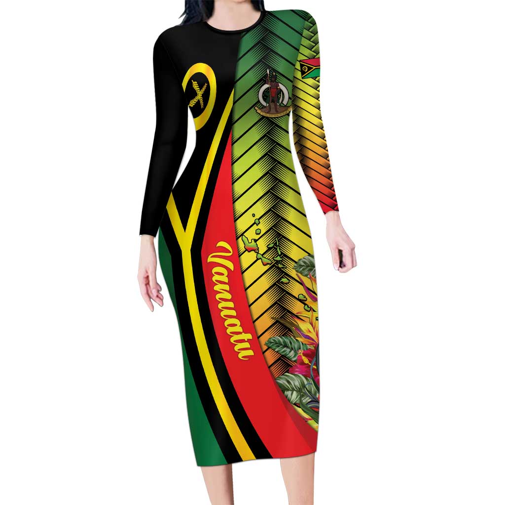 Vanuatu Constitution Day Long Sleeve Bodycon Dress Long Live Vanuatu LT05 Long Dress Colorful - Polynesian Pride