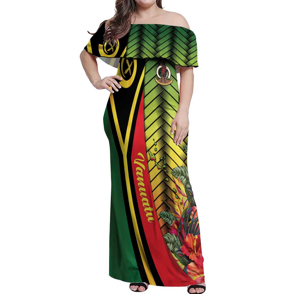 Vanuatu Constitution Day Off Shoulder Maxi Dress Long Live Vanuatu LT05 Women Colorful - Polynesian Pride