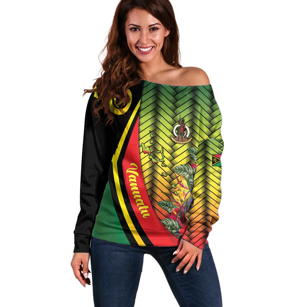 Vanuatu Constitution Day Off Shoulder Sweater Long Live Vanuatu LT05 Women Colorful - Polynesian Pride