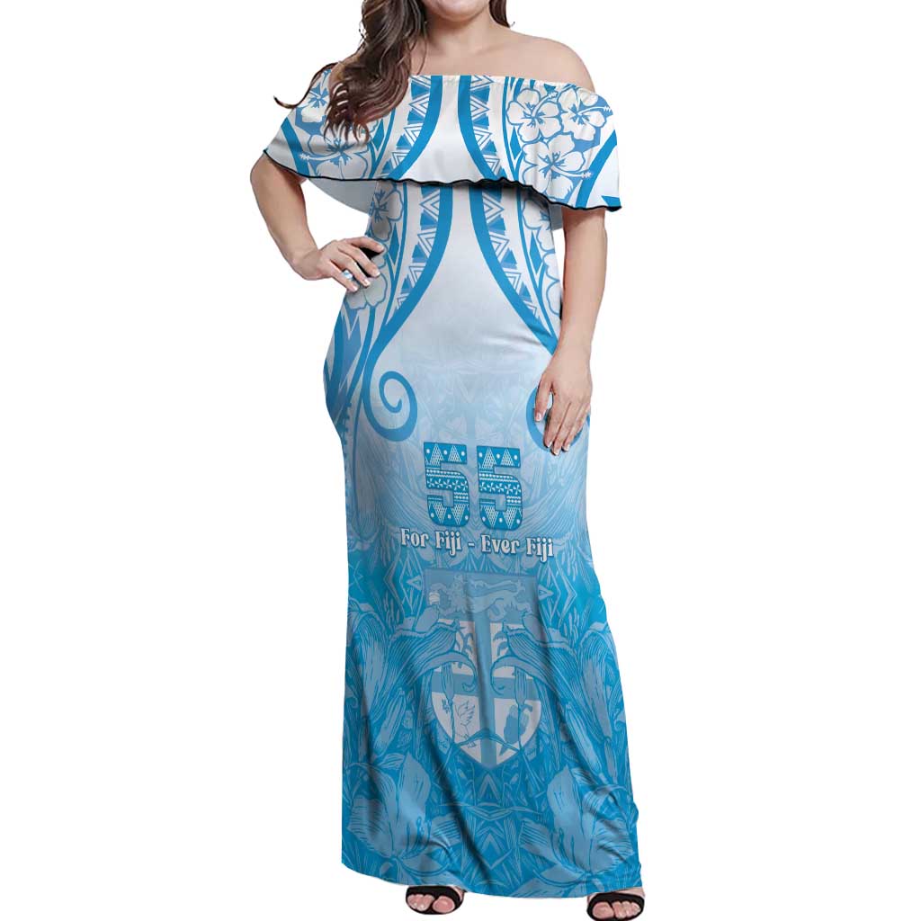 Fiji Day Off Shoulder Maxi Dress 55th Anniversary Forever Fiji LT05 Women Blue - Polynesian Pride