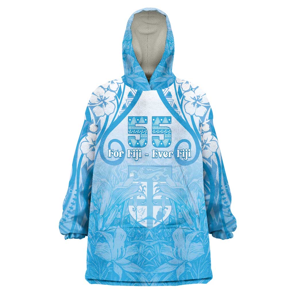 Fiji Day Wearable Blanket Hoodie 55th Anniversary Forever Fiji LT05 One Size Blue - Polynesian Pride