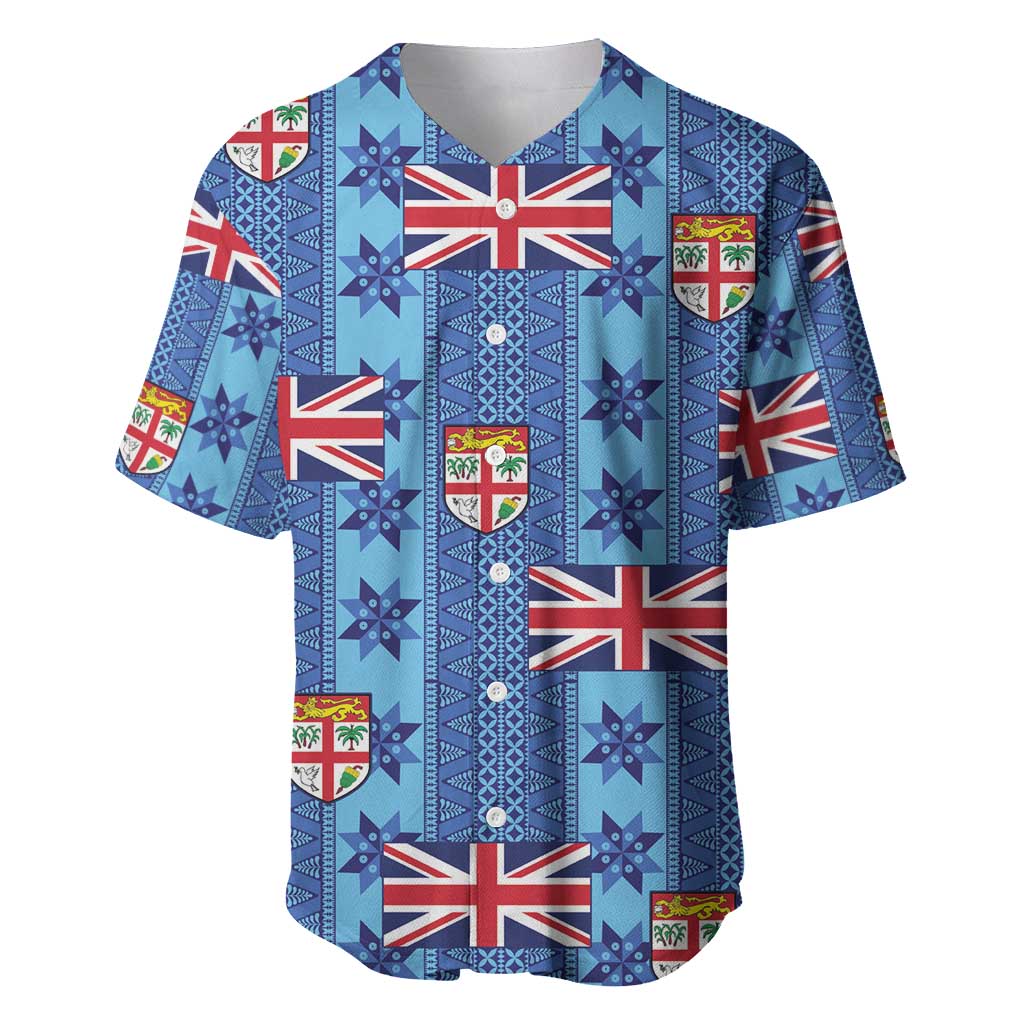 Fiji Masi Tapa Baseball Jersey Coat Of Arms LT05 Blue - Polynesian Pride
