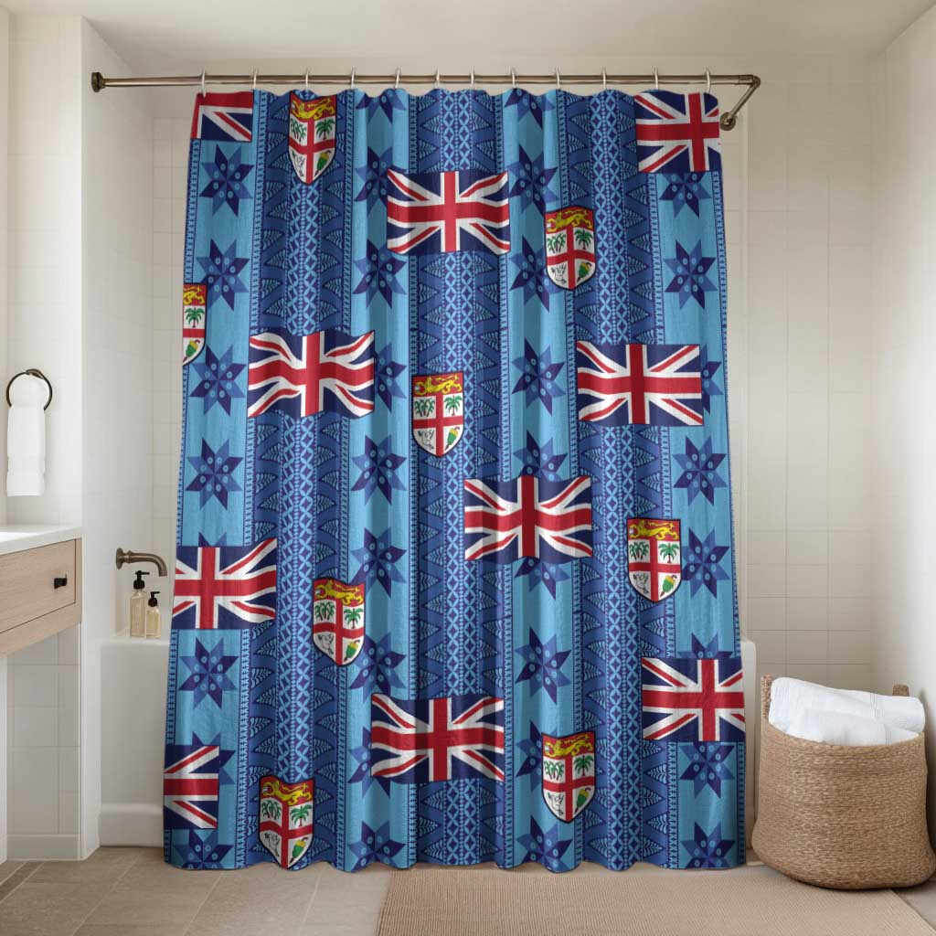 Fiji Masi Tapa Bathroom Set Coat Of Arms LT05 Shower Curtain Only Blue - Polynesian Pride