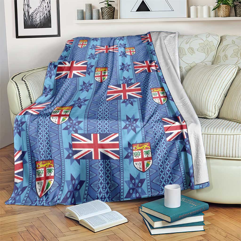 Fiji Masi Tapa Blanket Coat Of Arms LT05 Blue - Polynesian Pride