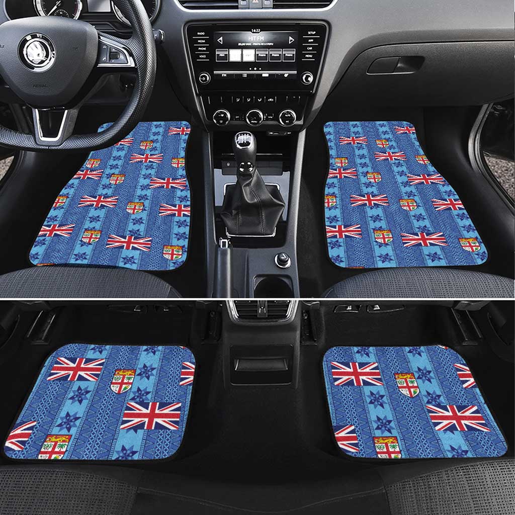 Fiji Masi Tapa Car Mats Coat Of Arms LT05 Set 4pcs Blue - Polynesian Pride