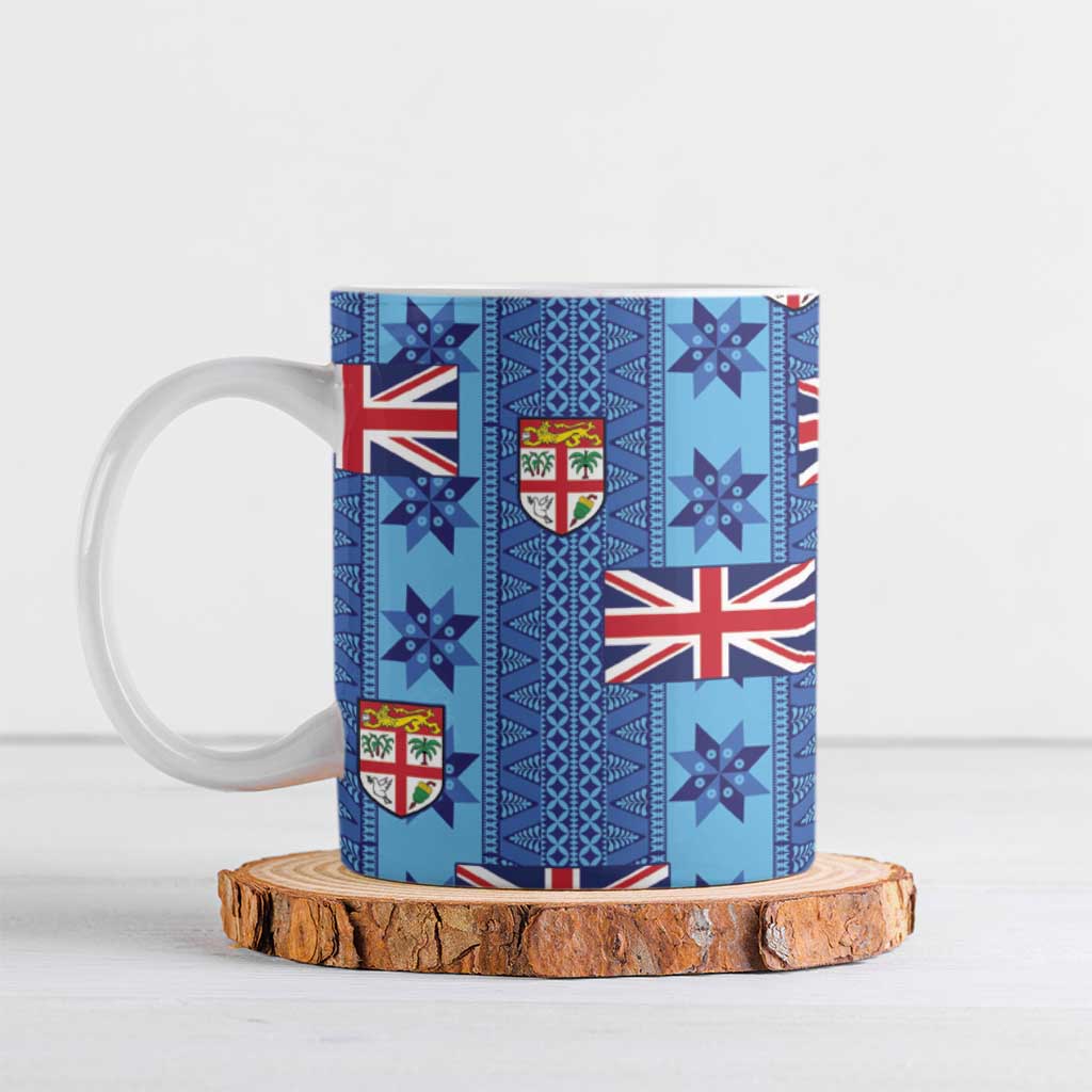 Fiji Masi Tapa Ceramic Mug Coat Of Arms LT05 Blue - Polynesian Pride