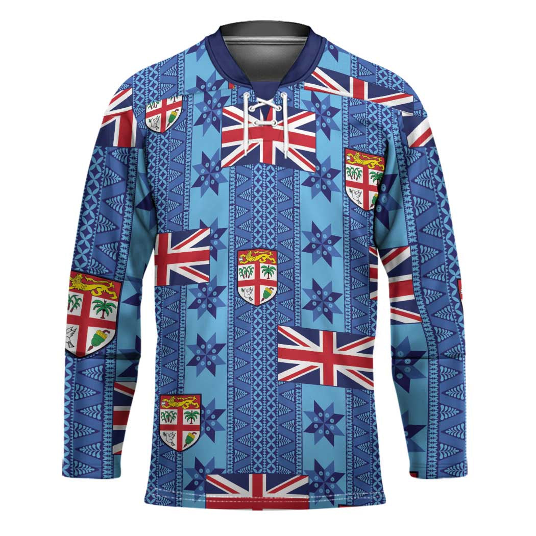 Fiji Masi Tapa Hockey Jersey Coat Of Arms LT05 Unisex Blue - Polynesian Pride