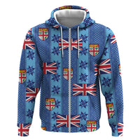 Fiji Masi Tapa Hoodie Coat Of Arms LT05 Zip Hoodie Blue - Polynesian Pride