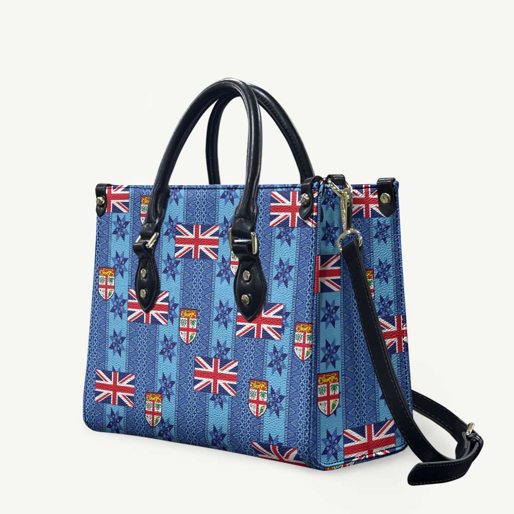 Fiji Masi Tapa Leather Bag Coat Of Arms LT05 Blue - Polynesian Pride