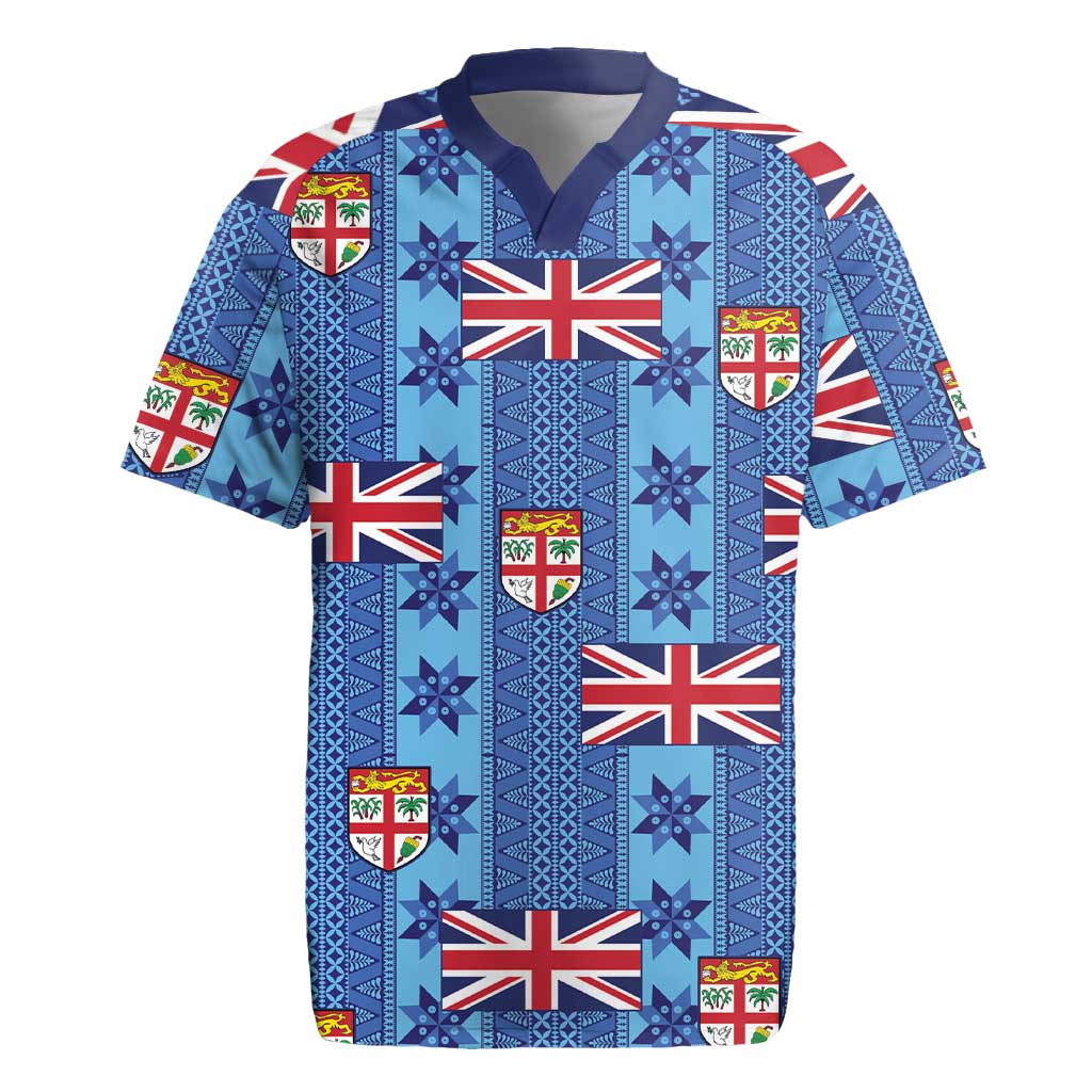 Fiji Masi Tapa Rugby Jersey Coat Of Arms LT05 Blue - Polynesian Pride
