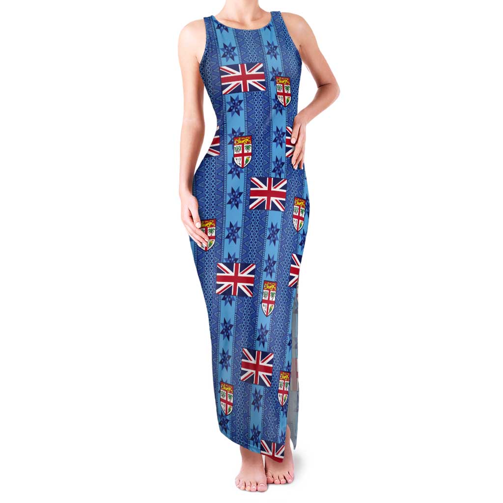 Fiji Masi Tapa Tank Maxi Dress Coat Of Arms LT05 Women Blue - Polynesian Pride