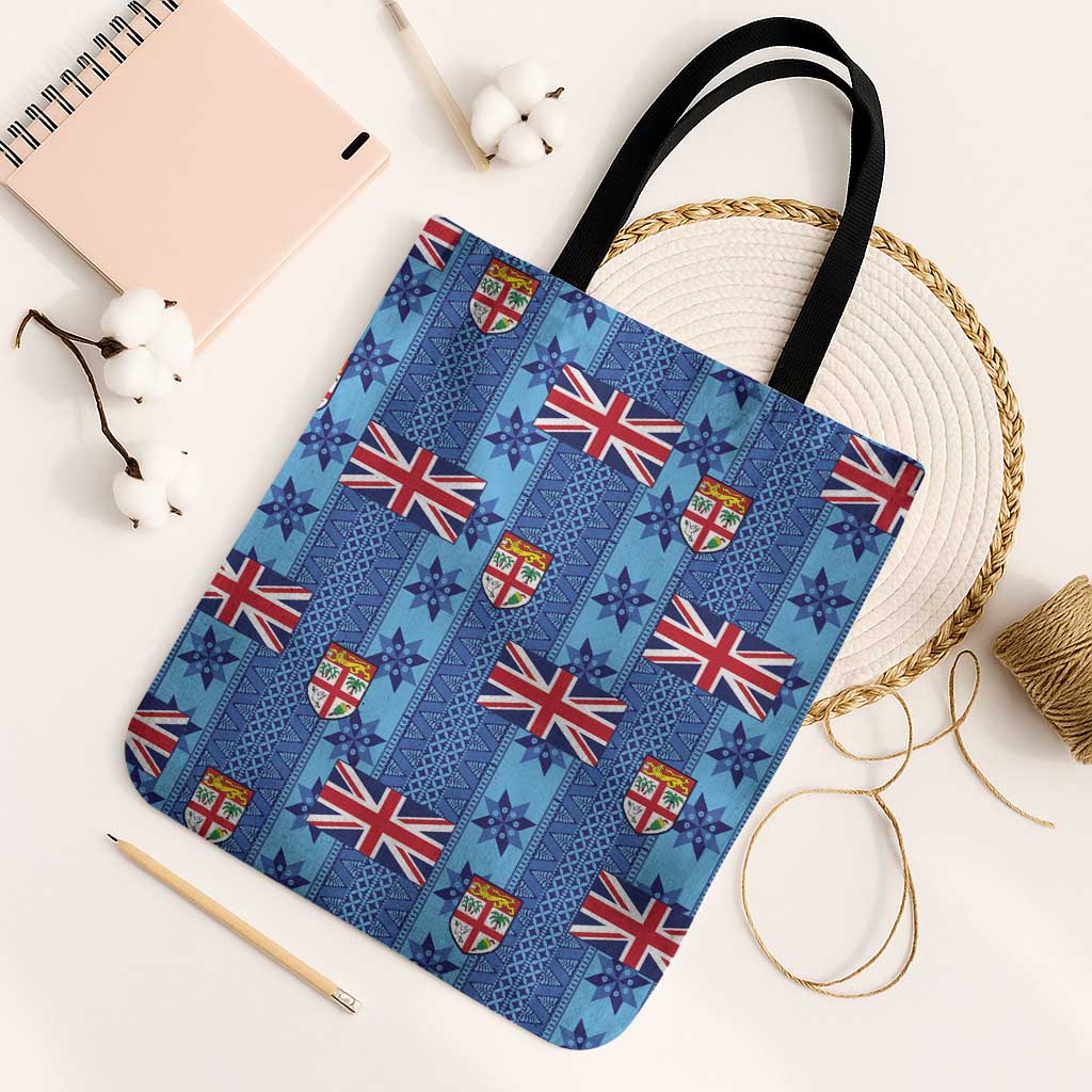 Fiji Masi Tapa Tote Bag Coat Of Arms LT05 Black Strap One Size Blue - Polynesian Pride