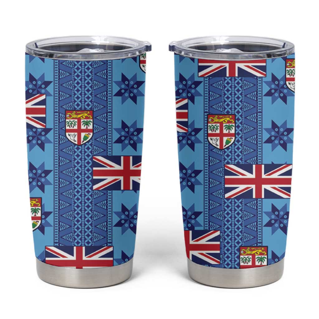Fiji Masi Tapa Tumbler Cup Coat Of Arms LT05 Blue - Polynesian Pride