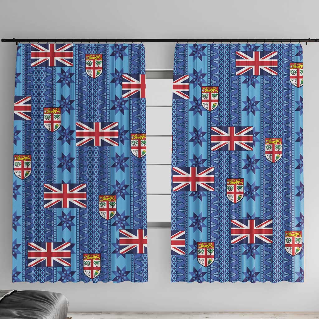Fiji Masi Tapa Window Curtain Coat Of Arms LT05 With Hooks Blue - Polynesian Pride